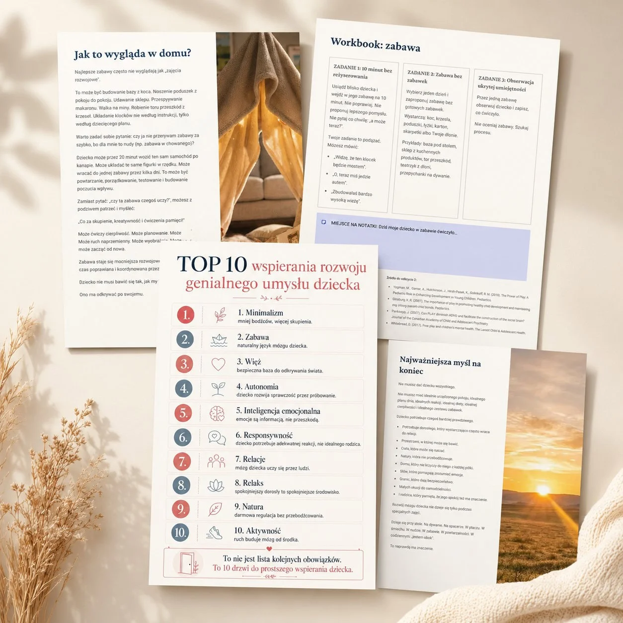 Mockup kilku stron ebooka Co wspiera genialny umysł dziecka