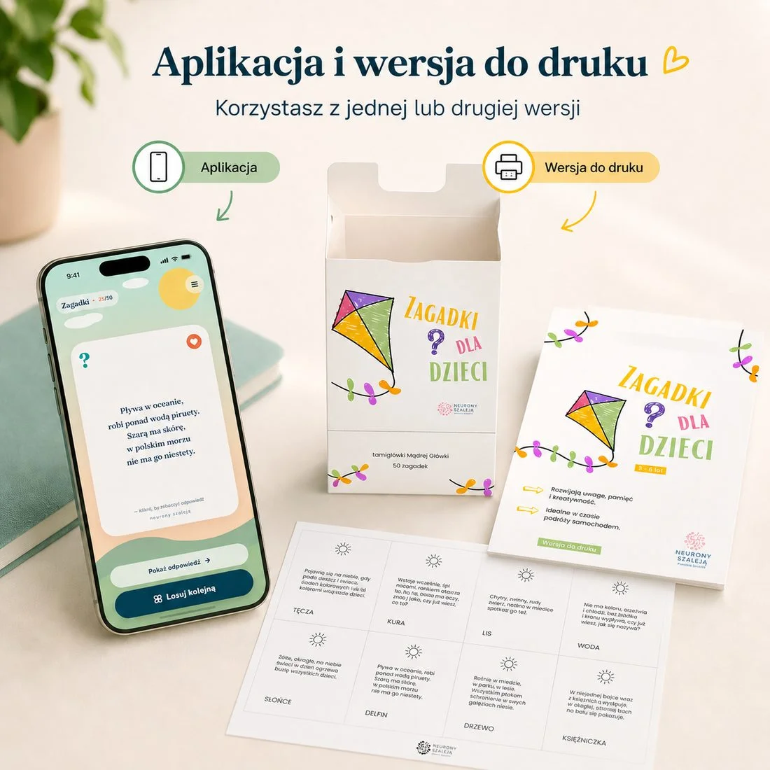 Aplikacja w telefonie i wersja do druku — Łamigłówki Mądrej Główki